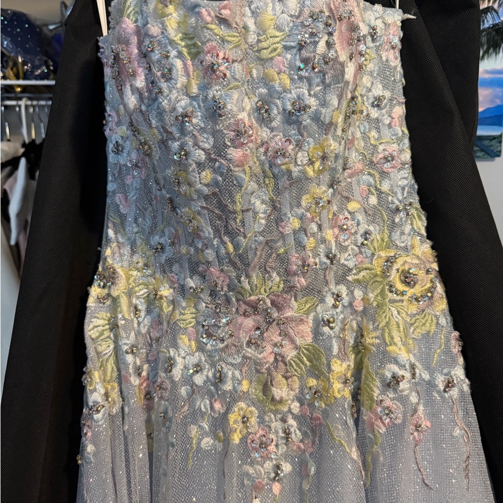 Jovani Light Blue Sparkle Ball Gown with Floral Appliqué - Picture 5 of 9